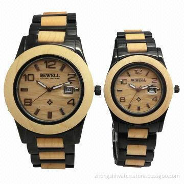 Lover's Wooden Watches, Made of Metal & Natural Sandalwood, Japan Calendar Movement, 3ATM Waterproof
